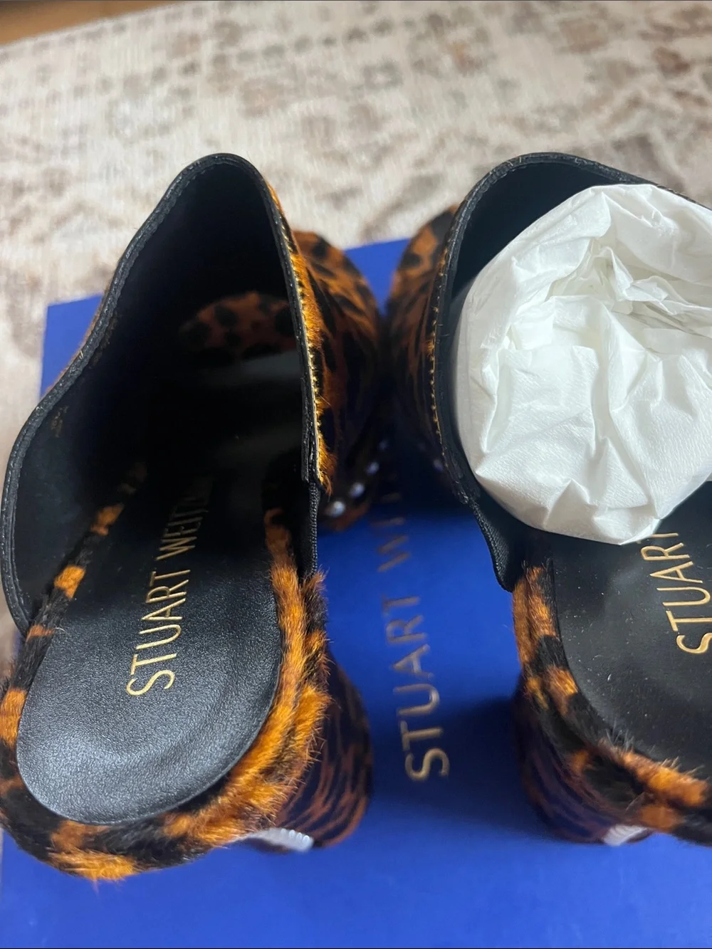 Stuart Weitzman NEW W BOX sky high faux pearl leopard platform sandals sz 8